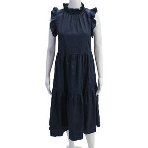 Felicite Womens Cotton Sleeveless Mock Neck A-Line Dress Blue Size 1